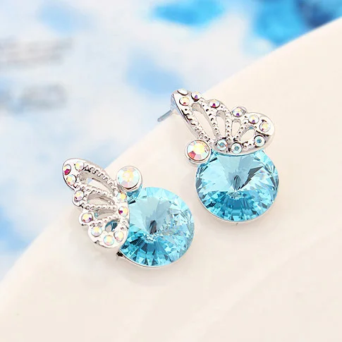 Женские круглые серьги гвоздики с кристаллами Сваровски 100%|earrings for women|round earringsround