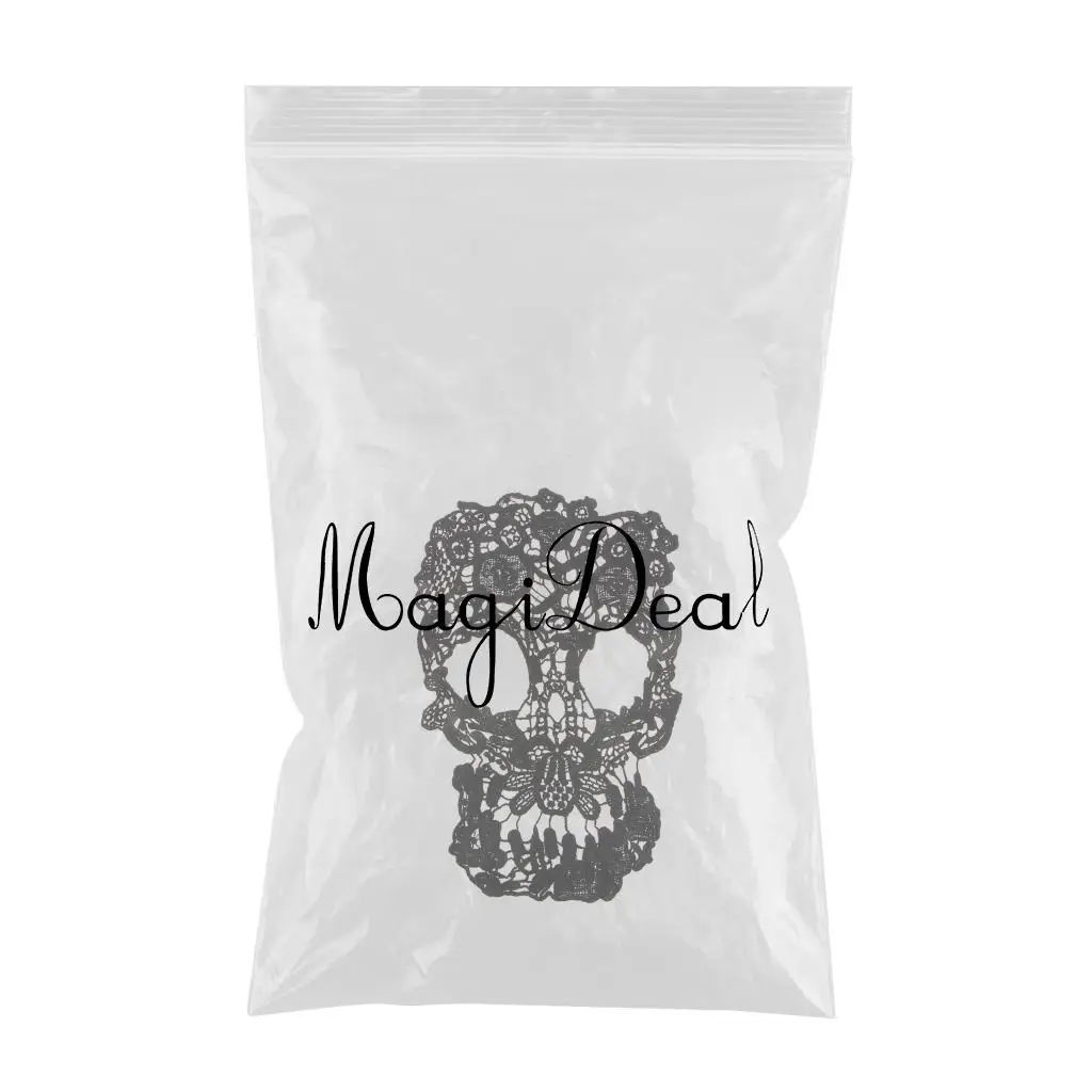Skull Embroidered Appliques Lace Fabric Ribbon Trim Patch Gothic Embroidery Neckline Collar DIY Apparel Sewing Lace Black