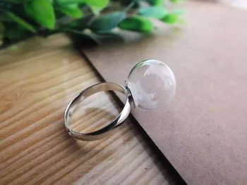 

Free ship!! 5sets 16mm Small globe globe ring glass silver plated grown base handmade art ring
