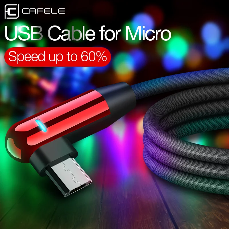 

CAFELE Dual L Bend Micro USB Charge Cable for Xiaomi Note 6 Pro Elbow Date Charging Cable with LED Lighting for Samsung Sony LG