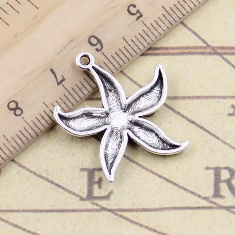 10pcs 매력 바다 불가사리 27x24mm 티벳 청동 실버 컬러 펜던트 골동품 보석 만들기 DIY 수제 공예 펜던트