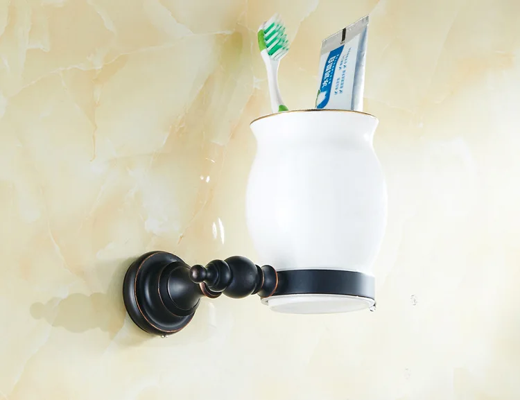 Черный бронзовый аксессуары для ванной комнаты латунь один держатель стаканов держатель зубной щетки керамическая чашка 5101