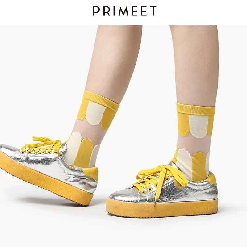 Летние женские тонкие прозрачные носки ярких цветов в Корейском стиле милые носки кавайные тюлевые носки на высоком каблуке желтый фиолетовый