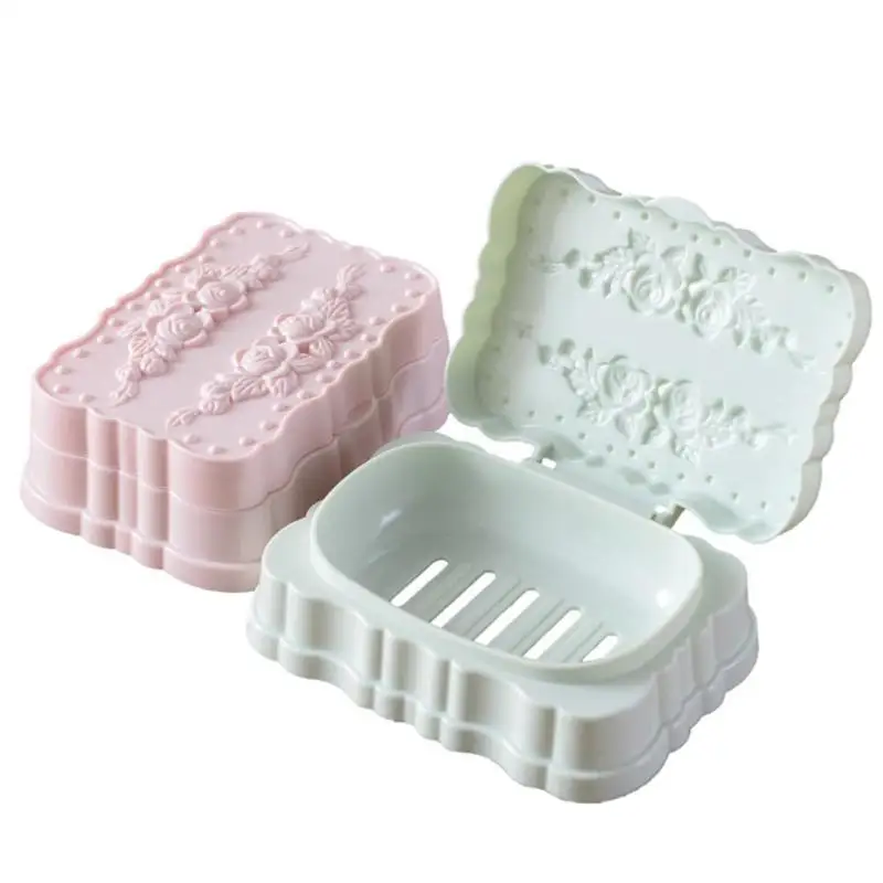1Pc Portable Soap Dish Holder Elegant Rose Pattern Soap