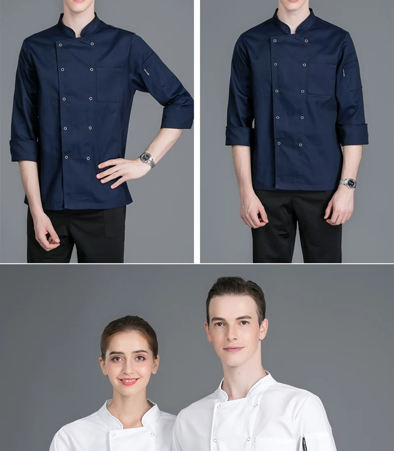 Унисекс шеф повар пальто с длинным рукавом форма офицантки суши Camisa де Cocina для мужчин работы куртки питание Кухня Топы корректирующие