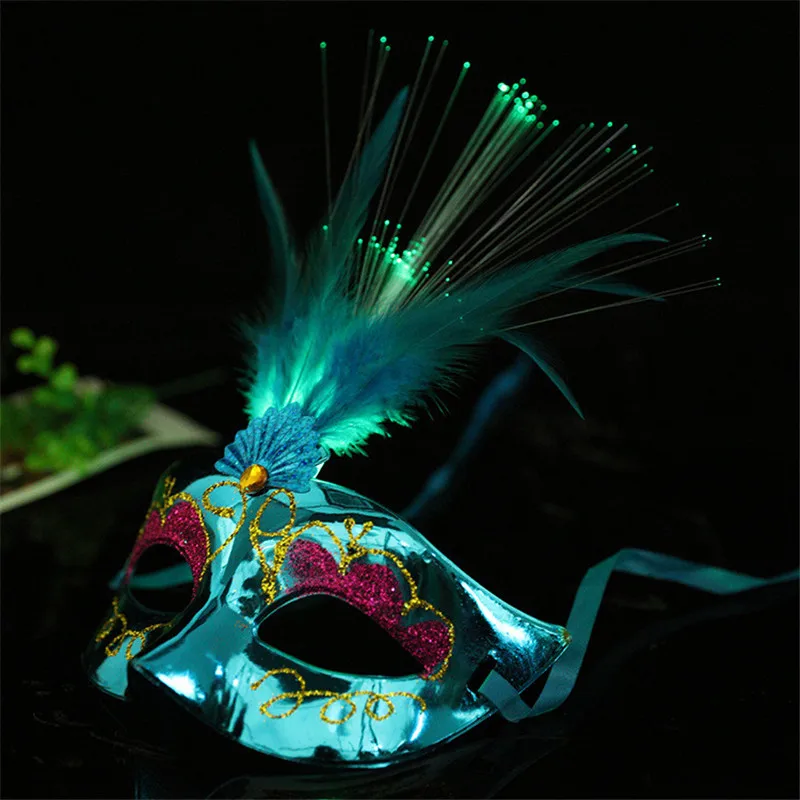 

Women Venetian Venice Feather LED Mask Luminous Masquerade Mask Bachelorette Party Fancy Dress Princess Ball Masks Carnival Mask