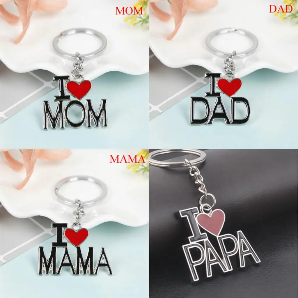 Брелок для ключей с надписью I Love Mom Папа мама сердце цепочка семейный рюкзак