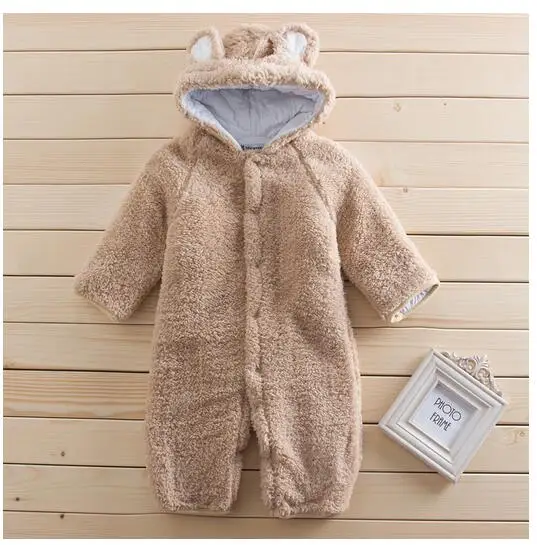 

Baby Boy's Rompers 100% Cotton 2017 Winter Long Sleeve Thicken Fleece Animal Infant Hooded Rompers Baby Clothes Kids wear Brown