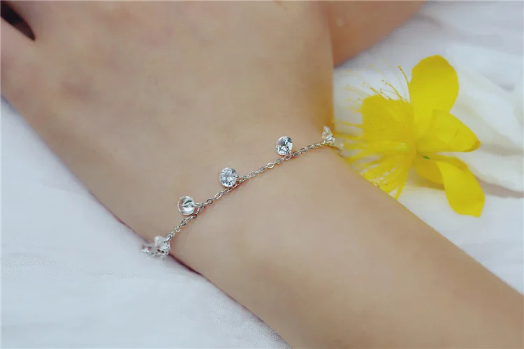 Free Shipping 925 Sterling Silver Bracelets Crystal Charm Silver Chain Bracelets Jewelry For Girl Srebrna bransoletka pulsera