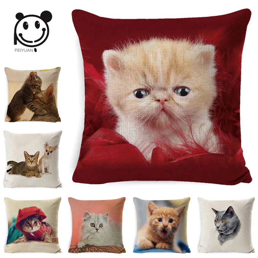 PEIYUAN لطيف جميل القط طباعة غطاء الوسادة القطن الكتان رمي وسادة غطاء 45x45 مربع كيس وسادة المنزل مكتب سيارة ديكور للكنبة PEIYUAN لطيف جميل القط طباعة غطاء الوسادة القطن الكتان رمي وسادة غطاء 45x45 مربع كيس وسادة المنزل مكتب سيارة ديكور للكنبة