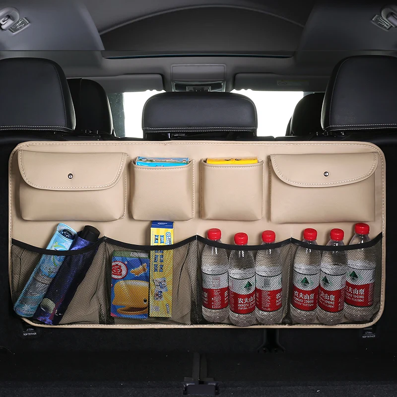 

leather Car Trunk Organizer Adjustable Backseat Storage Bag Net High Capacity Multi-use Automobile Seat Back Organizers Universa