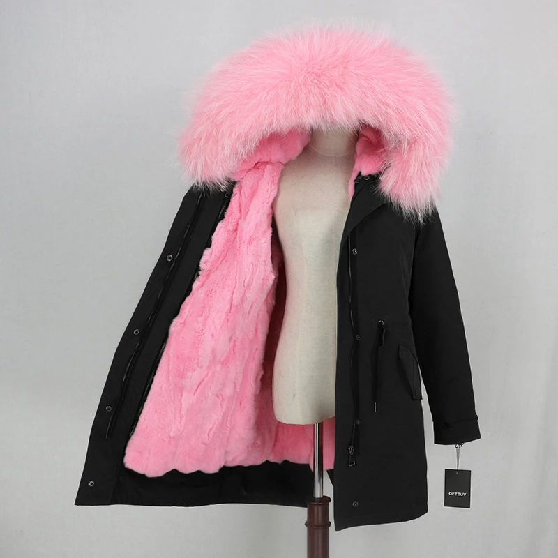 Perfect OFTBUY Waterproof Long Parka Real Fur Coat Winter Jacket Women Natural Raccoon Fur Collar Real Rabbit Fur Liner Detachable Warm 34