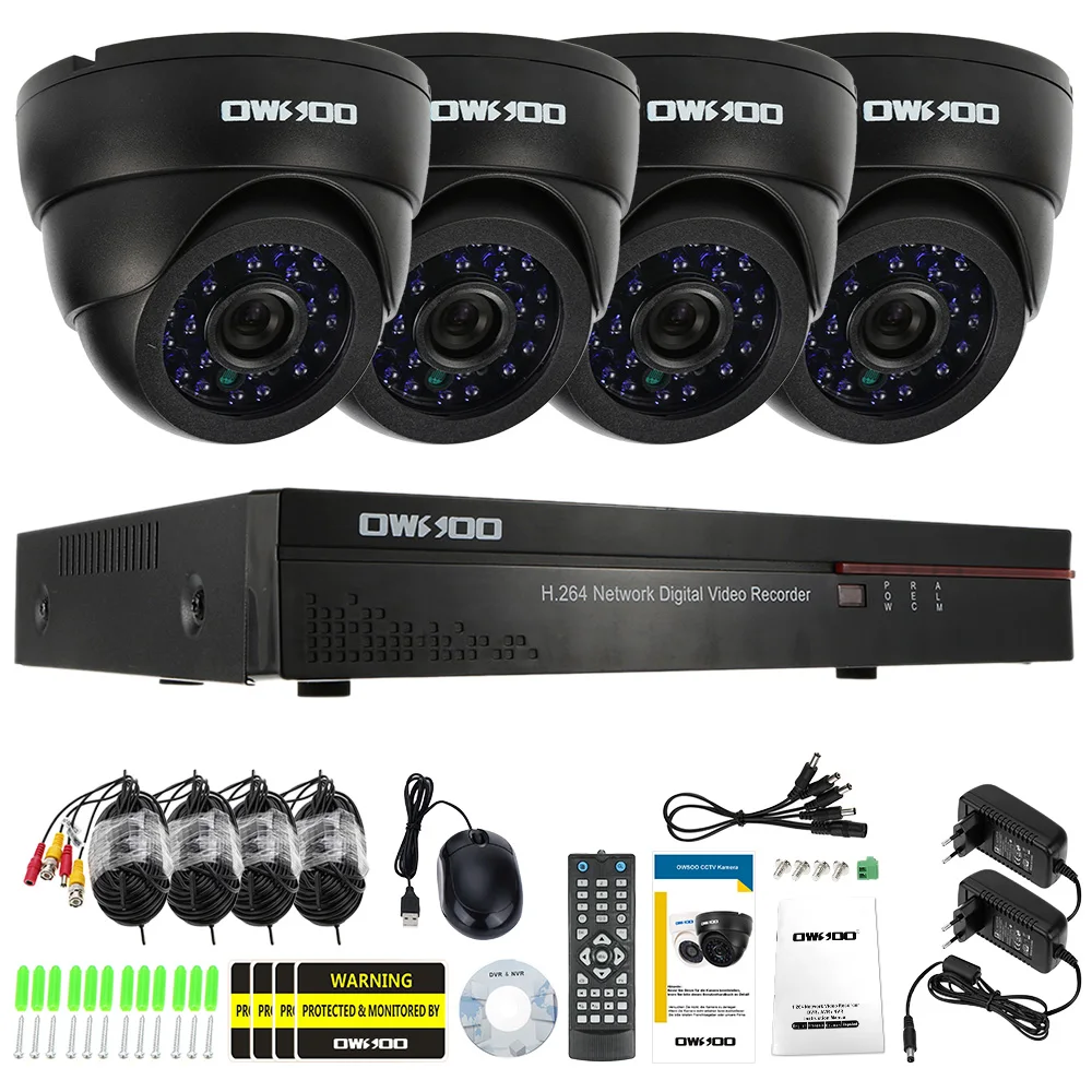 OWSOO 800TVL камера видеонаблюдения системы безопасности Полный 960 H/D1 4CH DVR HDMI P2P сети 4 шт. PnP ИК купольная камера комплект Евро