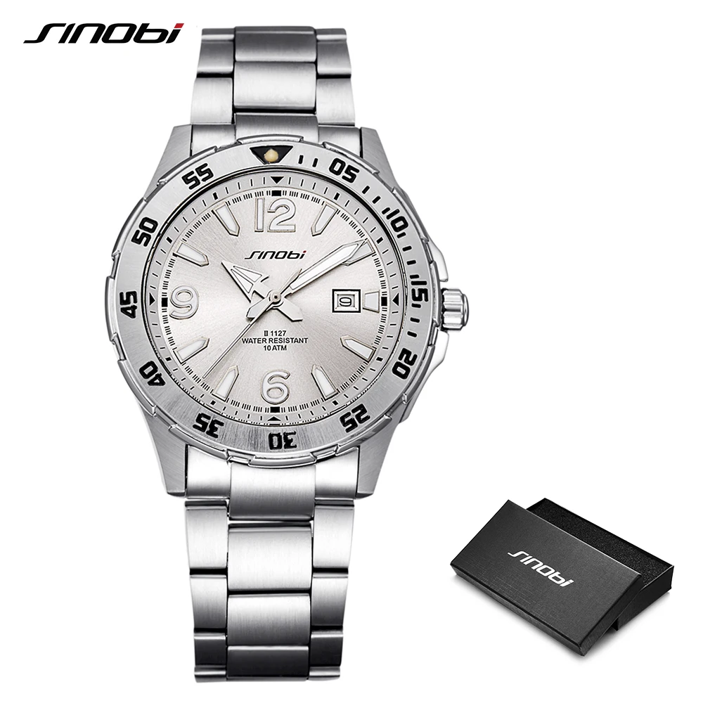 Online SINOBI 10Bar resistente al agua para hombre, relojes de pulsera deportivos de buceo, fecha automática, marca de lujo superior, reloj de cuarzo Geneva, reloj 007