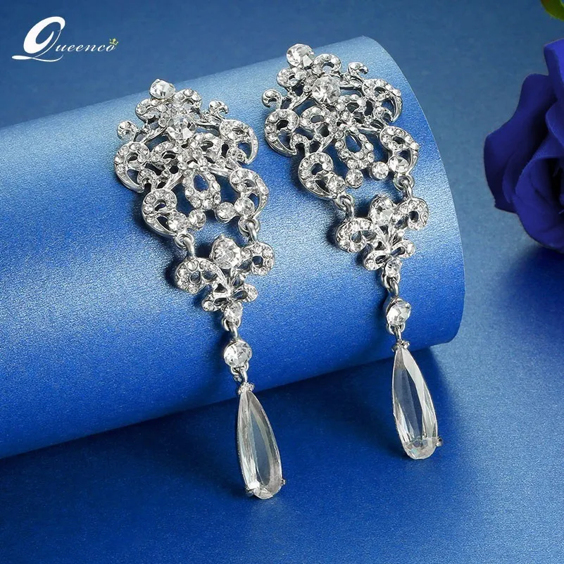 

Crystal Wedding Drop Earrings For Women Silver Gold Color Korean Bridal Dangle Earring 2019 Fashion Jewelry