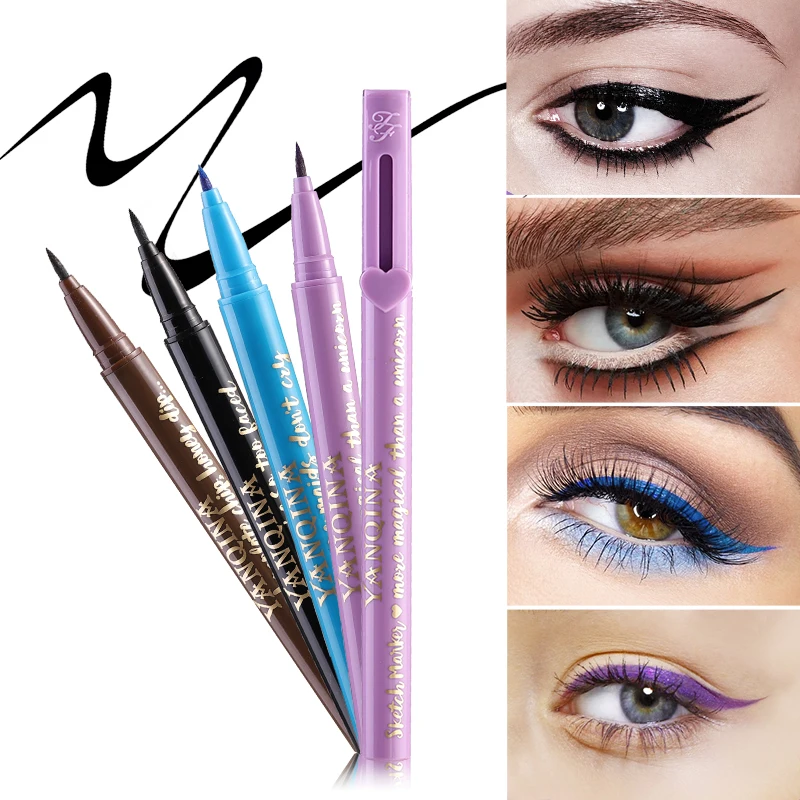 

Waterproof Eyeliner 4 Colors Black Blue Brown Purple Colored Liquid Eyeliner Pen Smudge Proof Long Lasting Quick Dry Eye Makeup
