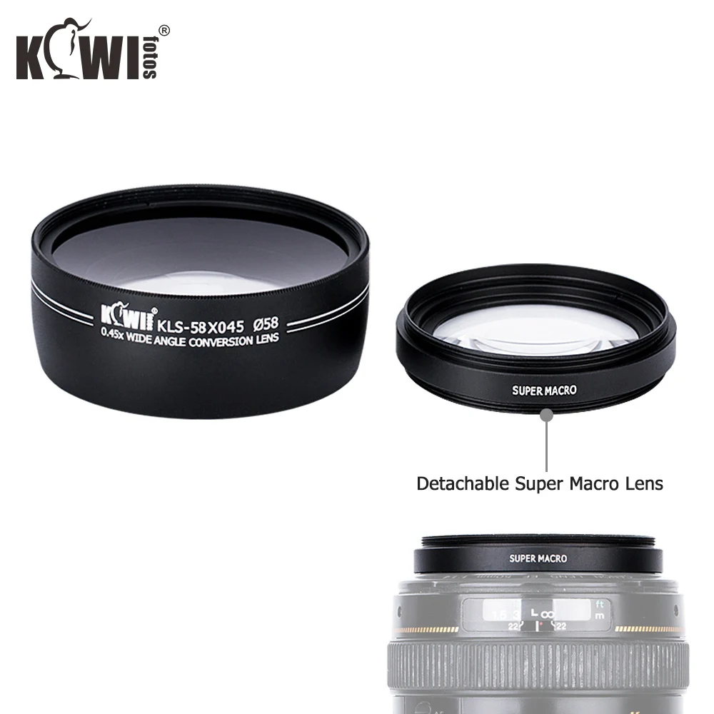 KIWI 0,45 x широкоугольный макроконверсионный объектив 37 мм 52 мм 58 мм для Canon Nikon sony DSLR камеры Универсальный смартфон