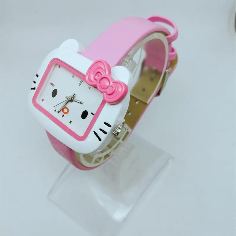 Милые модные женские часы KT cat, детские часы с рисунком hello kitty, кварцевые часы с кожаным ремешком для девочек