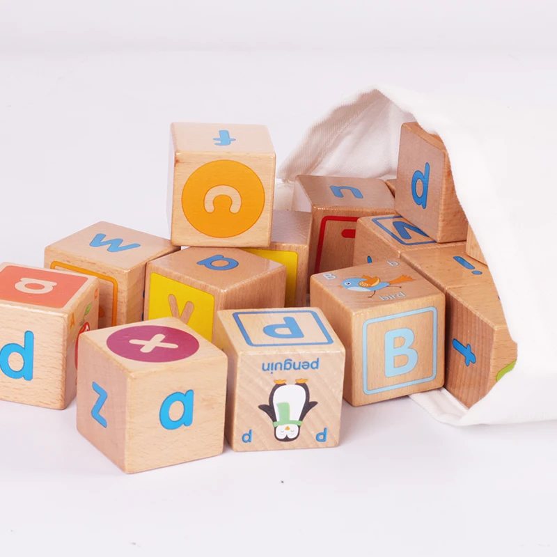 2019 New Baby Large blocks Wooden block 26pcs Learning Educational toys for children Animal words letter learn gifts for Baby