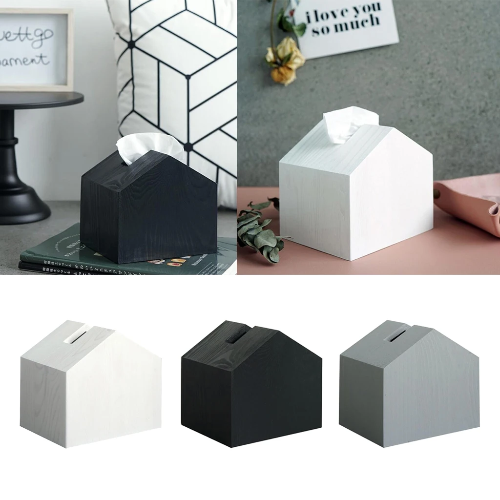 Wooden Tissue Box Holder House Shaped Napkin Case for Bathroom Livingroom Home Decors