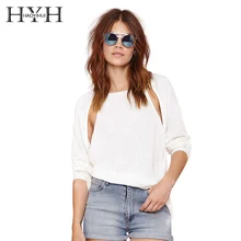 HYH HAOYIHUI  2018 new fashion autumn basic solid White Sweater women O-Neck Pullovers Long sleeves Sweaters for lady 