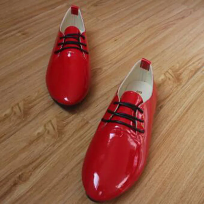 

Spring Autumn Hot Sale Women Ladies Candy Color Lace-up Flats Shoes,Pointed Toe Rubber Patent Leather Casual Cross-tied Shoes