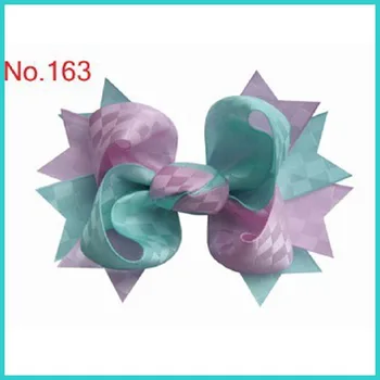 

2015 popular Grid ribbon Bows with pinwheel /windmill Hair Clips leaf pure color ribbon with triangular core symmetry 18pcs/lot