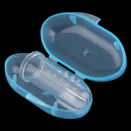 Прозрачная силиконовая зубная щетка для младенцев и малышей, детская зубная щетка для чистки зубов и полости рта, гигиенические мягкие пальцевые щетки - Цвет: Синий