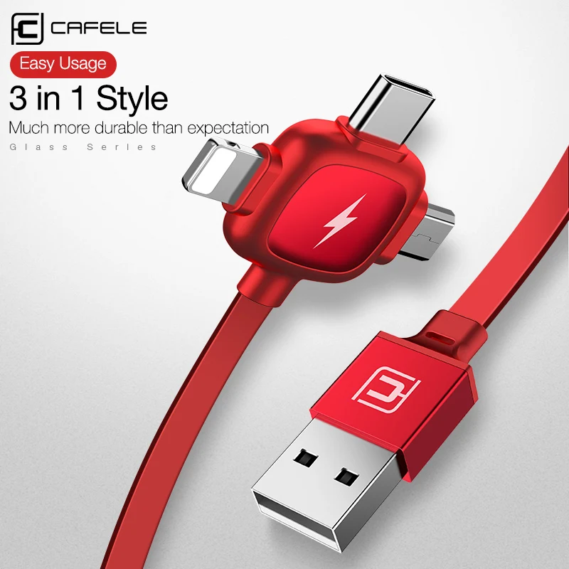 Cafele 3 in 1 Retractable USB Cable 8 Pin Micro Type C USB cable for iPhone huawei xiaomi samsung 150cm Data Sync USB Cable