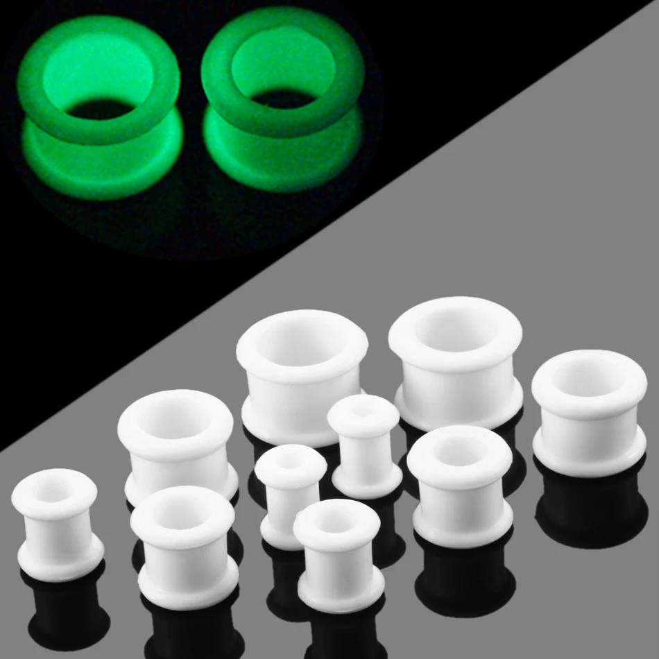 

2pcs/lot Silicone Howllow Ear Tunnel Plugs Glow in the Dark Earring Gauges Stretcher Piercing Flexible Ear Expander Body Jewelry