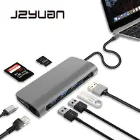 JZYuan Laptop Docking Station 8 in 1 USB C Dock For Macbook Pro With HDMI RJ45 Ethernet USB 3.0 PD For Galaxy S9 Huawei P20 Pro