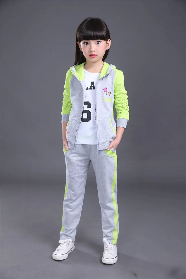 Спортивный костюм для девочек Детская осенняя одежда наборы дети молнии толстовки+ брюки 2 шт. для 4, 6, 8, 10, 12, 14 лет Спортивная одежда для девочек