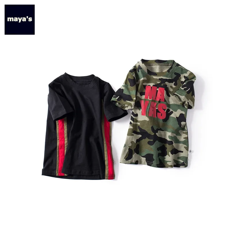 

Mayas Camouflage Printed Half Sleeves Summer Mini Dresses Black Cotton Pattern Straight Autumn Dress Toddler Basic Wear 81186