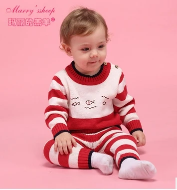 

2016 Baby Girl Boy Knitted Autumn Sweater Kids Knitting Outwear Long Sleeve Baby Clothes Clothing 2Pieces(Tops+Pants)