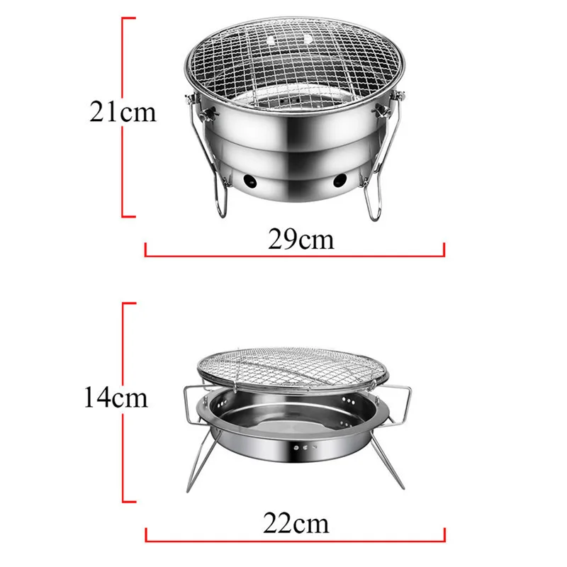 Horno de barbacoa de acero inoxidable al aire libre portátil redondo plegable estufa de Picnic calefacción Camping utensilios de cocina Kamp