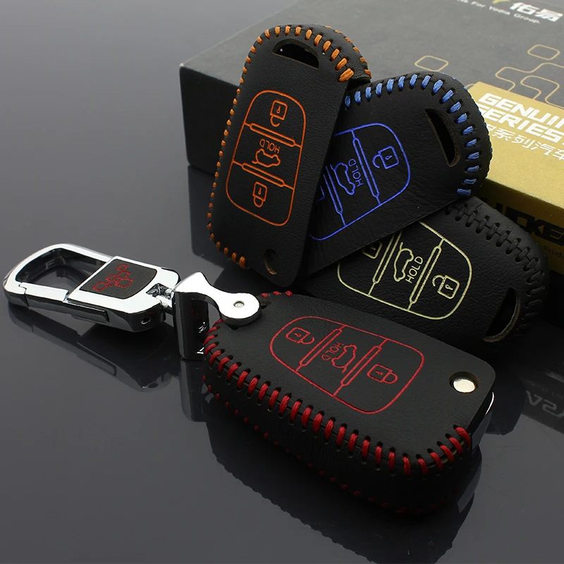 

luckeasy top leather key case for kia K2 K5 carens sorento forte 2011 2012 2014 2016 car key cover