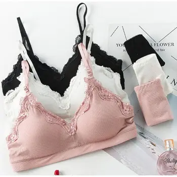 

Women Sexy Bra Set Ultra-thin Padded Bras Underwear Free Size Push up Bra and Panties Set Black White