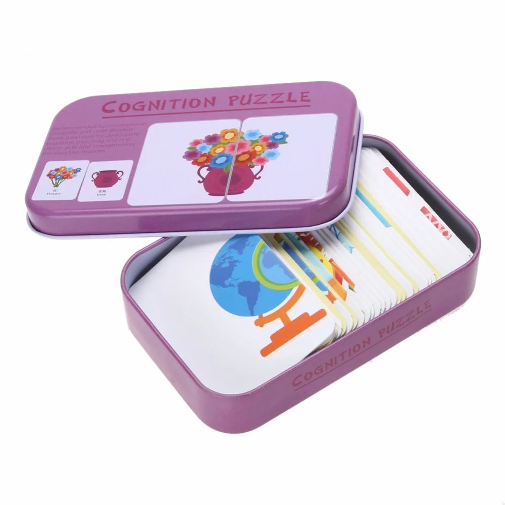 Baby Kids Cognition Book Toys Toddler Iron Box Cards Matching Game