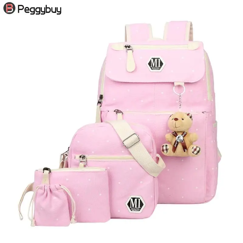 

4pcs/Set Women Backpacks Set Canvas Dots Printed Teenager School Backpacks Casual Style Women Backpack sac a dos femme