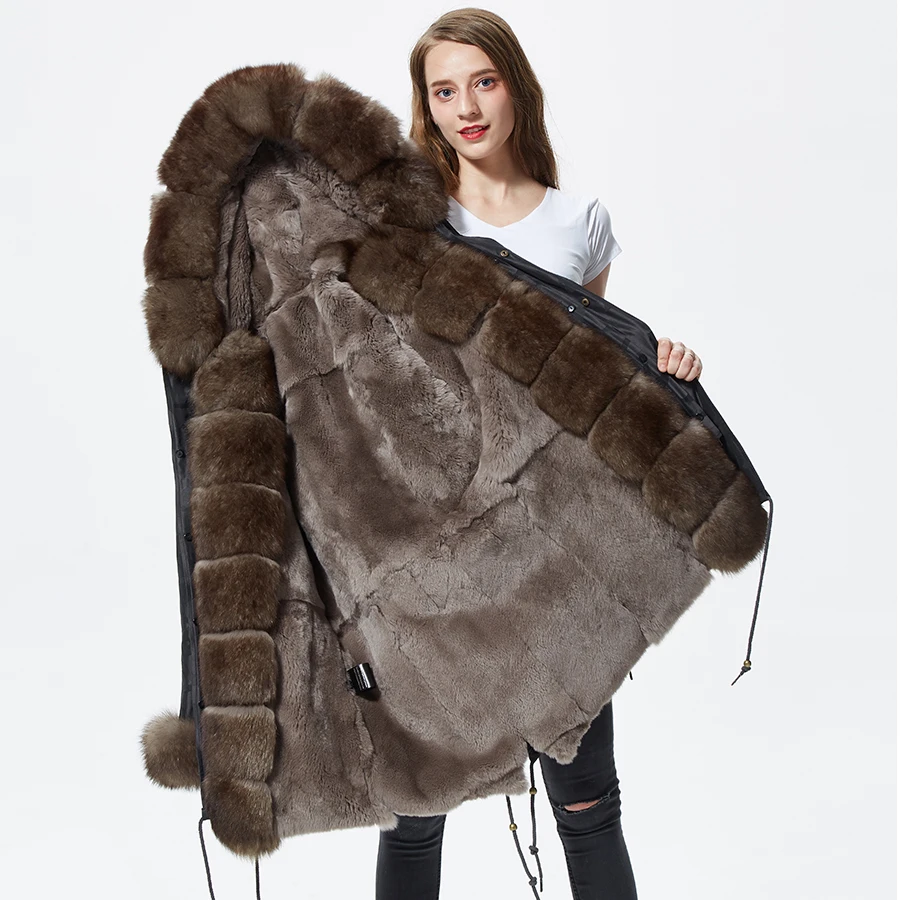 parka fox fur hooded jacket women real fur lined long warm female
