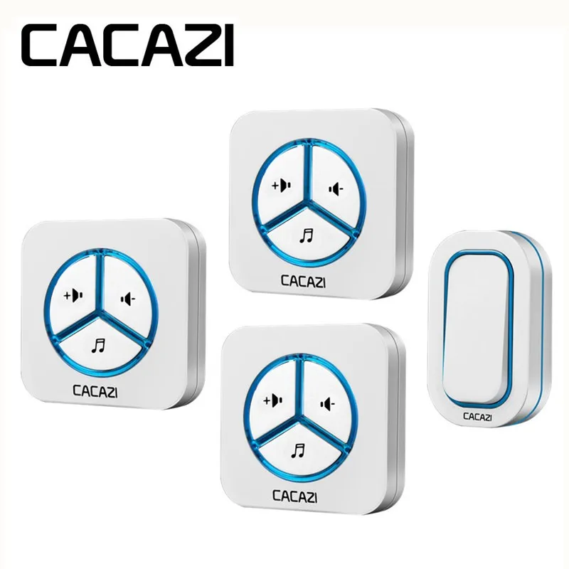 

CACAZI Wireless Doorbell Waterproof LED Light 1 Battery Button 3 Receiver 280M Remote Home Cordless door bell US EU UK Plug