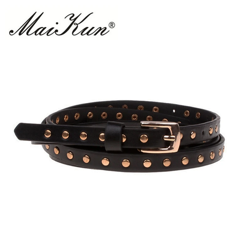 Punk Style Rocker Belts for Women Belt Black Leather Thin Gothic Belts Gold Pin Buckle-in Women ...