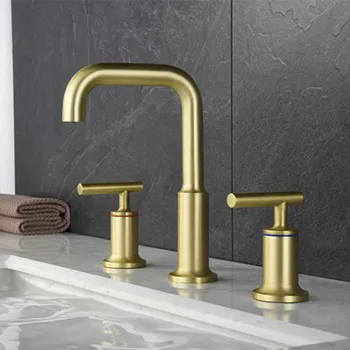 

MTTUZK Brass Brushed Gold Bathtub Faucet Set Hot Cold Water Mixer Tap Rose Gold Basin Fuacet Matt Black Bath 3 Hole Split Faucet