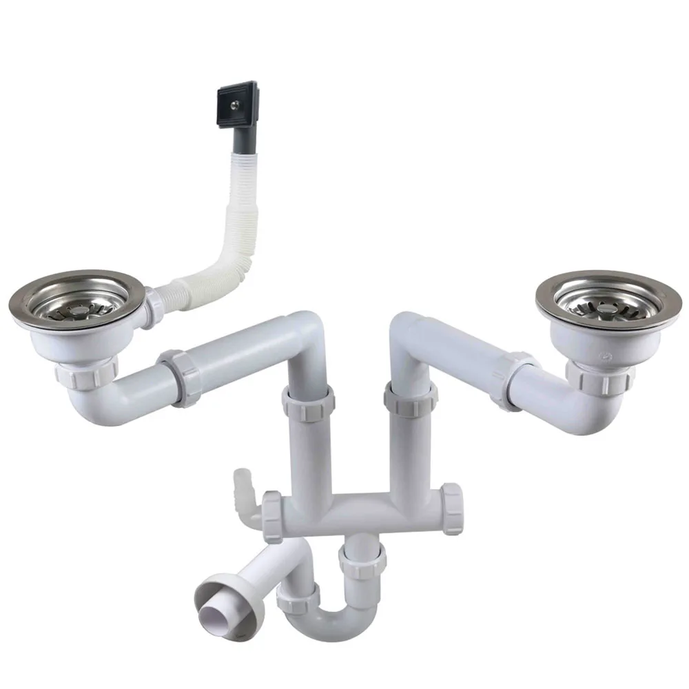Double Sink waste kit into the wall Drain strainer with overflow