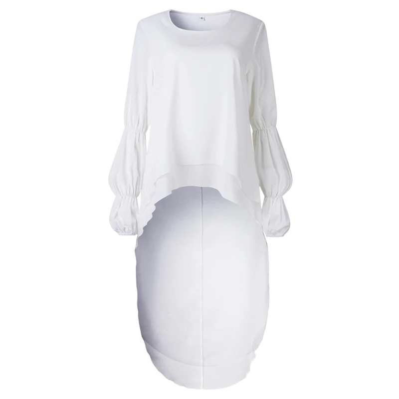 Новинка, Женская Шифоновая туника с длинным рукавом, блуза, рубашка, топы, женская повседневная короткая рубашка - Цвет: Белый