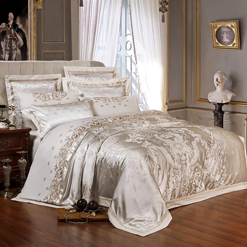 Роскошное Европейское белое постельное белье, шелковое хлопковое постельное белье, жаккардовое постельное белье, набор пододеяльников, простынь, наволочки