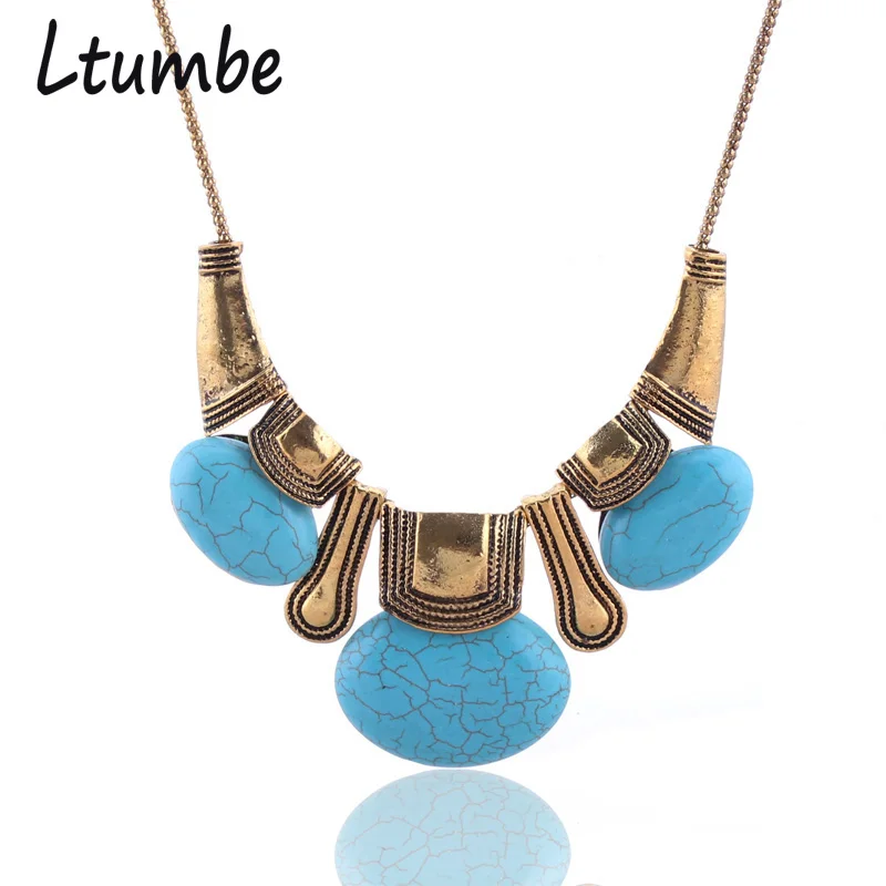 

Ltumbe 4 Colors Vintage Turkish Bohemian Natural Stone Choker Necklaces Geometric Pendant Statement Necklaces For Women Bijoux
