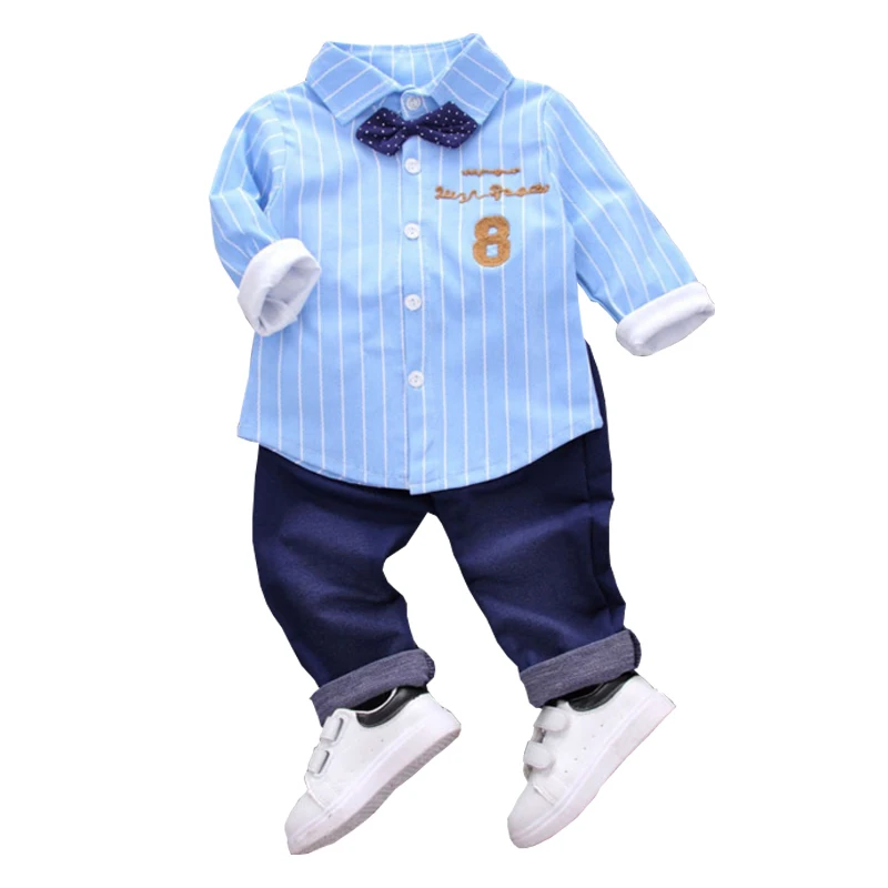 

2020 Spring Autumn Baby Cotton Clothing Outfits Children Boys Lapel Shirt Shirt Pants 2Pcs/sets Kids Tracksuits Bowknot Clothes