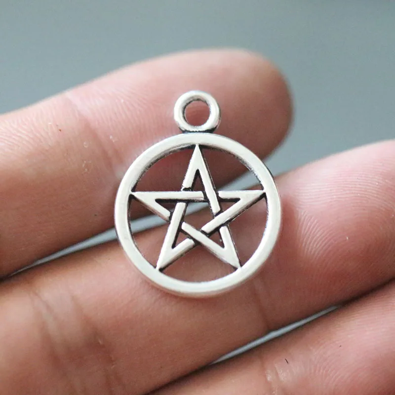 

25x20mm Silver Pentagram Charm Amulet DIY Jewellery Accessories for Making Necklace Bracelet Earrings Pendant 10pcs/lot