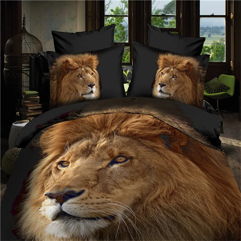 3d Bedding Sets Black Lion Printed Queen Size 4pcs Home Bed Set ...